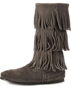 Minnetonka Women's Tall Fringed Boots - Round Toe