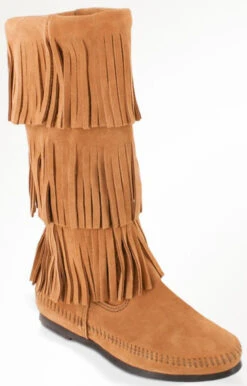 Minnetonka Women's Calf Hi 3-Layer Fringe Boots - Round Toe