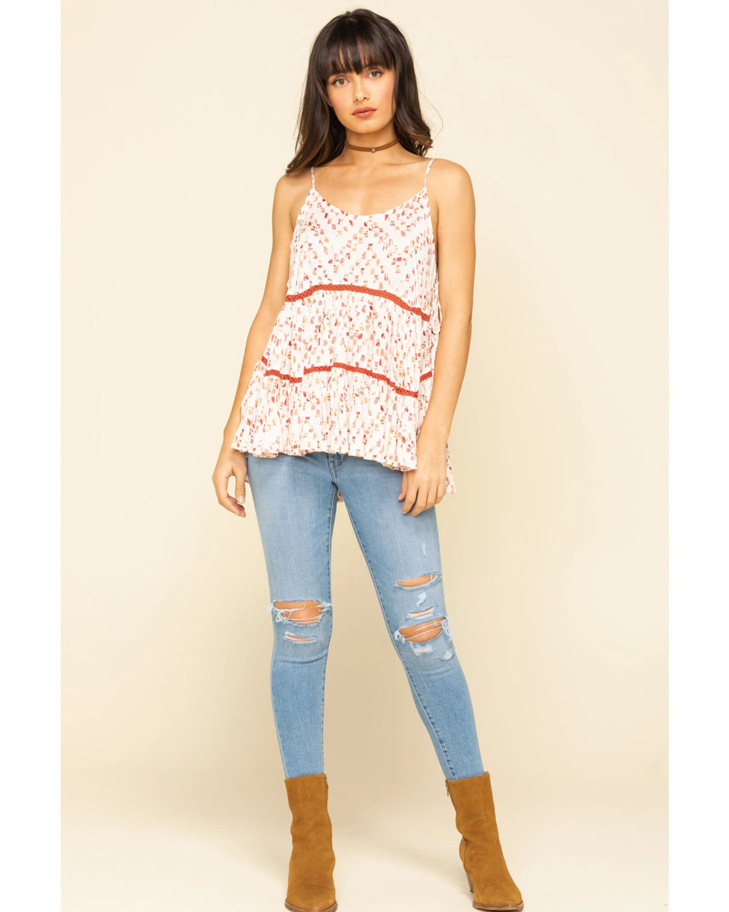 Miss Me Women's Ivory & Red Print Tiered Top 5 Miss Me Women's Ivory & Red Print Tiered Top - Image 3