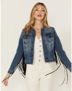 Idyllwind Women's Bisbee Wash Studs Fringe Denim Trucker Jacket -Dan Post Store 2000358947 416 P1