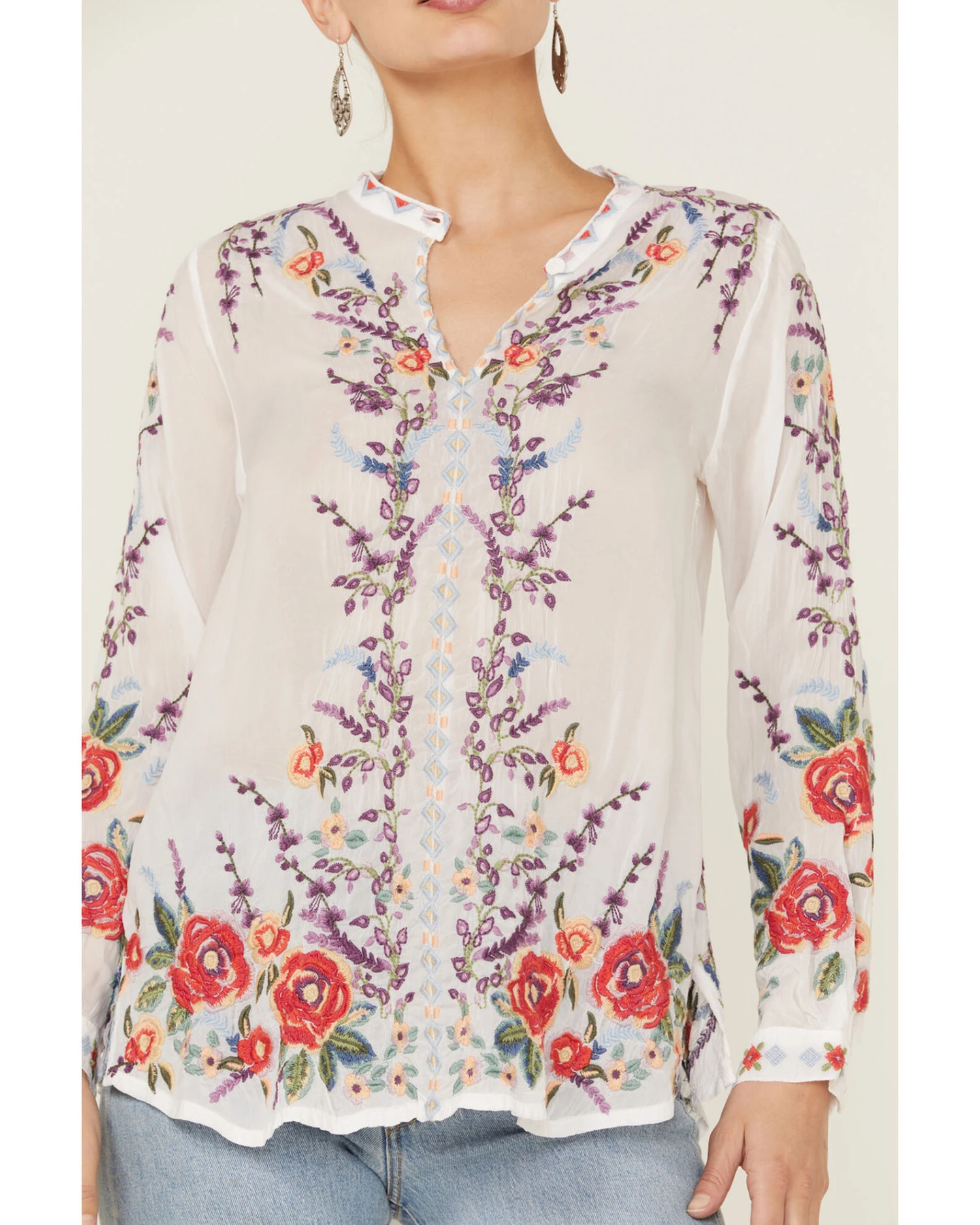 Johnny Was Women's Yasmine Embroidered Long Sleeve White Blouse 4 Johnny Was Women's Yasmine Embroidered Long Sleeve White Blouse - Image 2