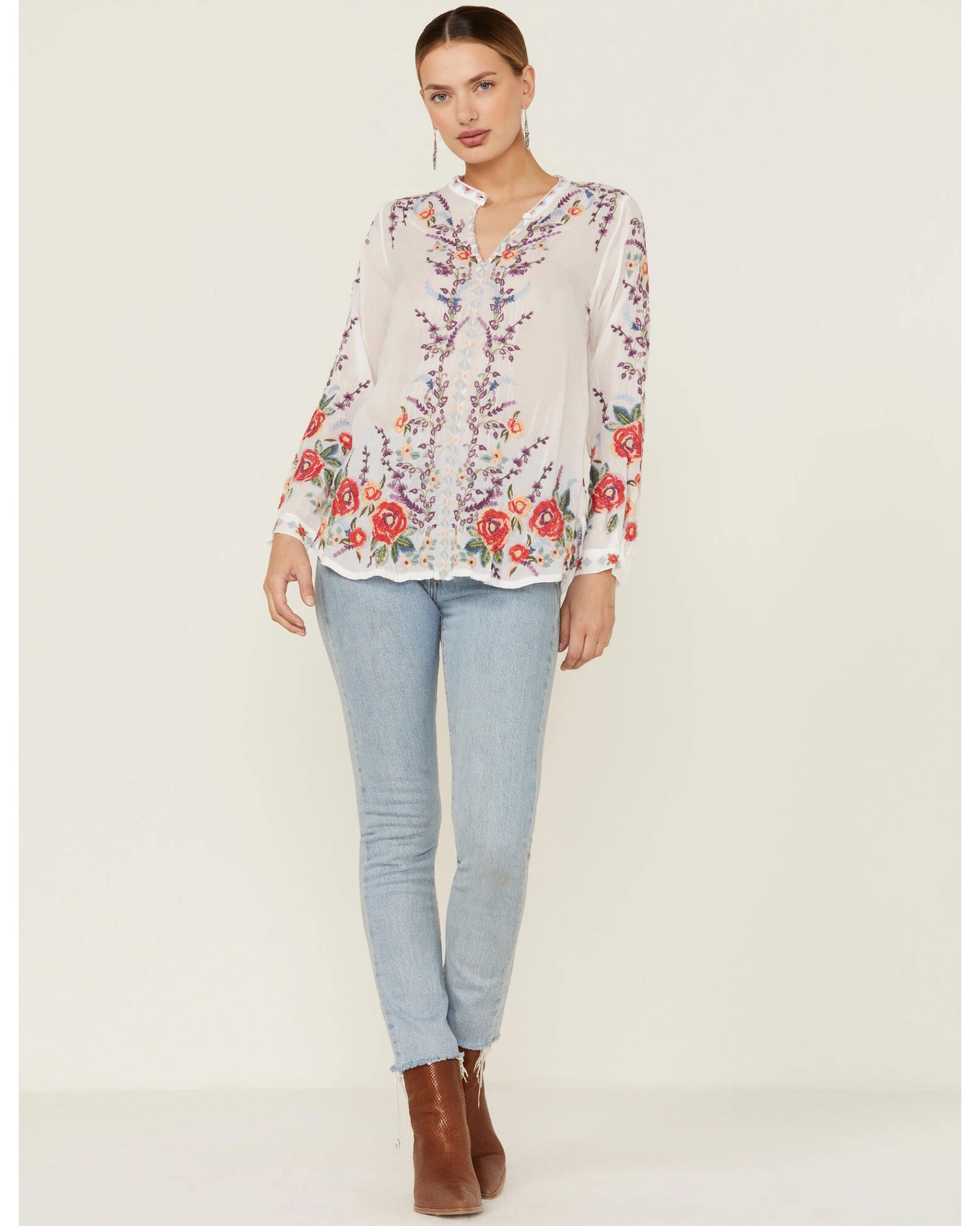 Johnny Was Women's Yasmine Embroidered Long Sleeve White Blouse 5 Johnny Was Women's Yasmine Embroidered Long Sleeve White Blouse - Image 3