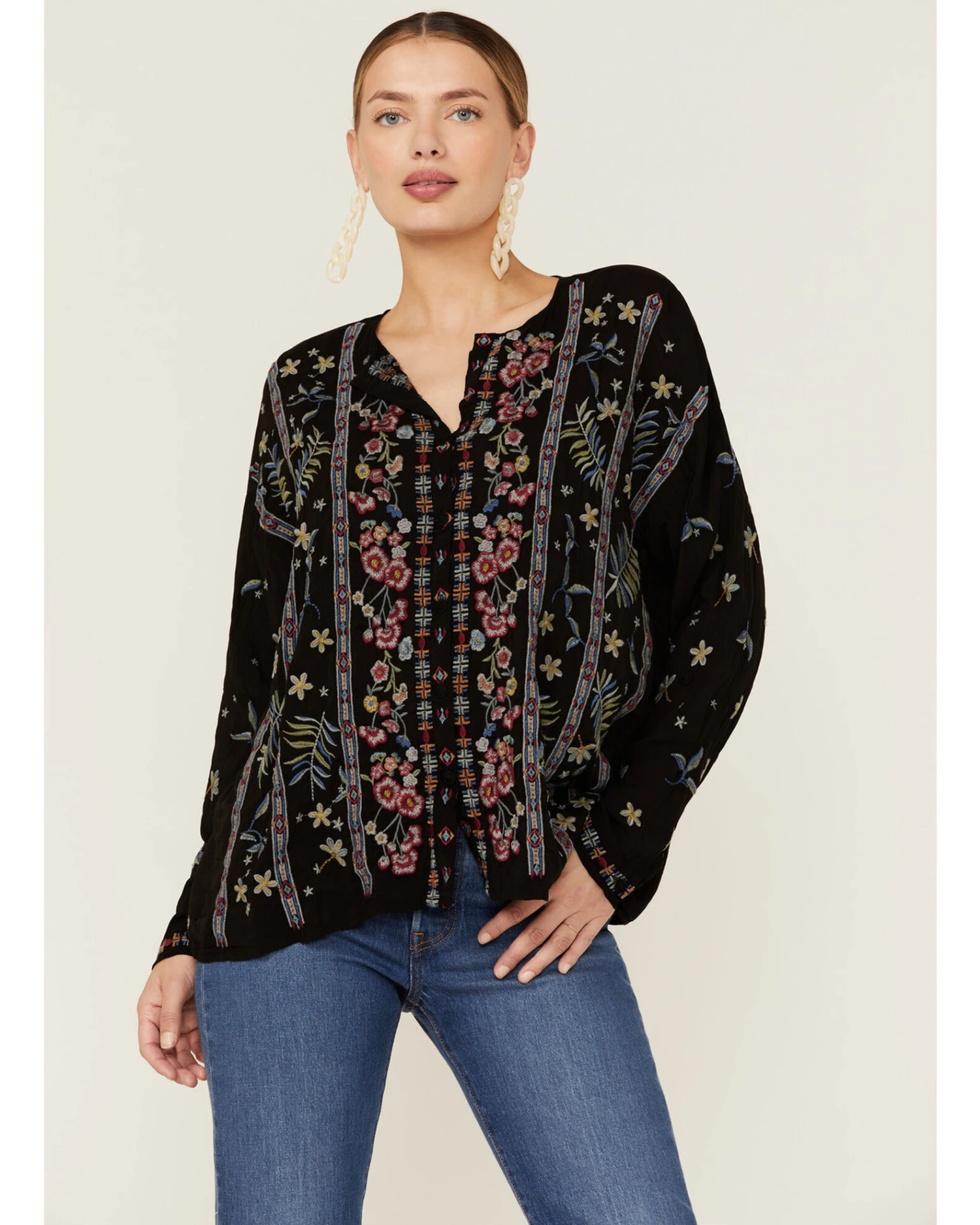 Johnny Was Women's Garden Embroidered Stripe Blouse 4 Johnny Was Women's Garden Embroidered Stripe Blouse - Image 2