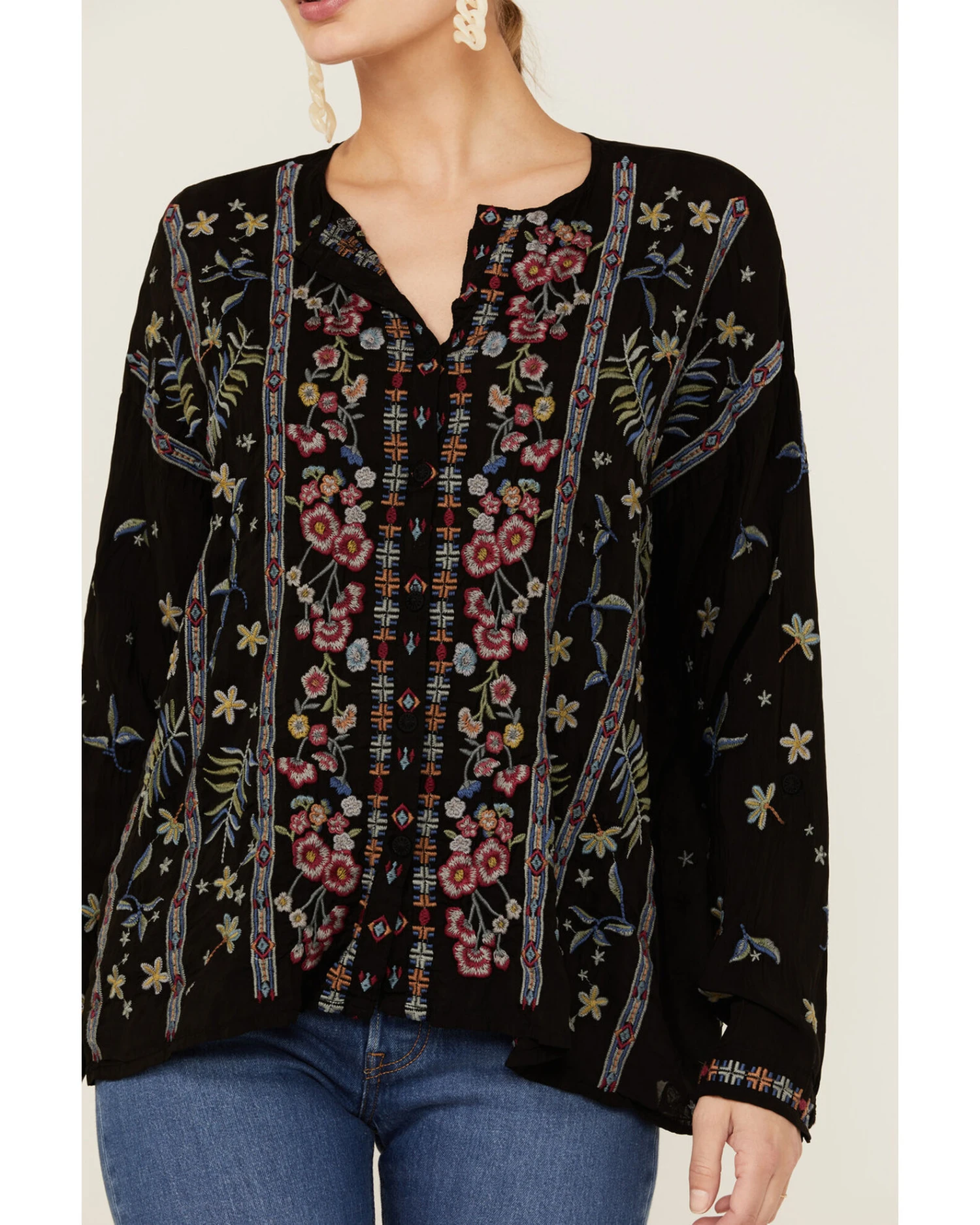 Johnny Was Women's Garden Embroidered Stripe Blouse 3 Johnny Was Women's Garden Embroidered Stripe Blouse