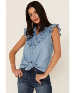 Tasha Polizzi Women's Chambray Ruffle Sleeveless Shirt -Dan Post Store 2000362904 400 P1