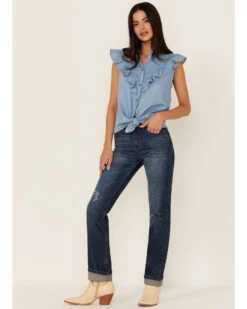 Tasha Polizzi Women's Chambray Ruffle Sleeveless Shirt -Dan Post Store 2000362904 400 P2