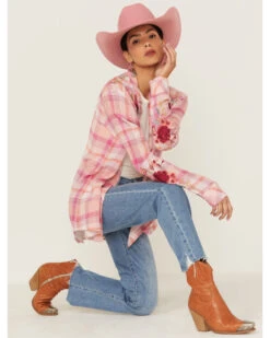 Johnny Was Women's Sonya Plaid Embroidered Floral Long Sleeve Shirt -Dan Post Store 2000363625 900 P1