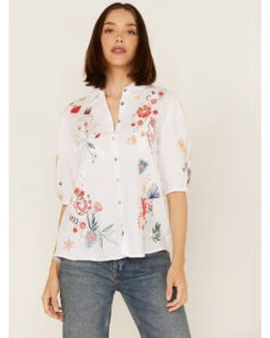 Johnny Was Women's Embroidered Lisbon Short Sleeve Button Down Blouse -Dan Post Store 2000363644 100 P1