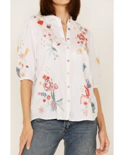 Johnny Was Women's Embroidered Lisbon Short Sleeve Button Down Blouse -Dan Post Store 2000363644 100 P3