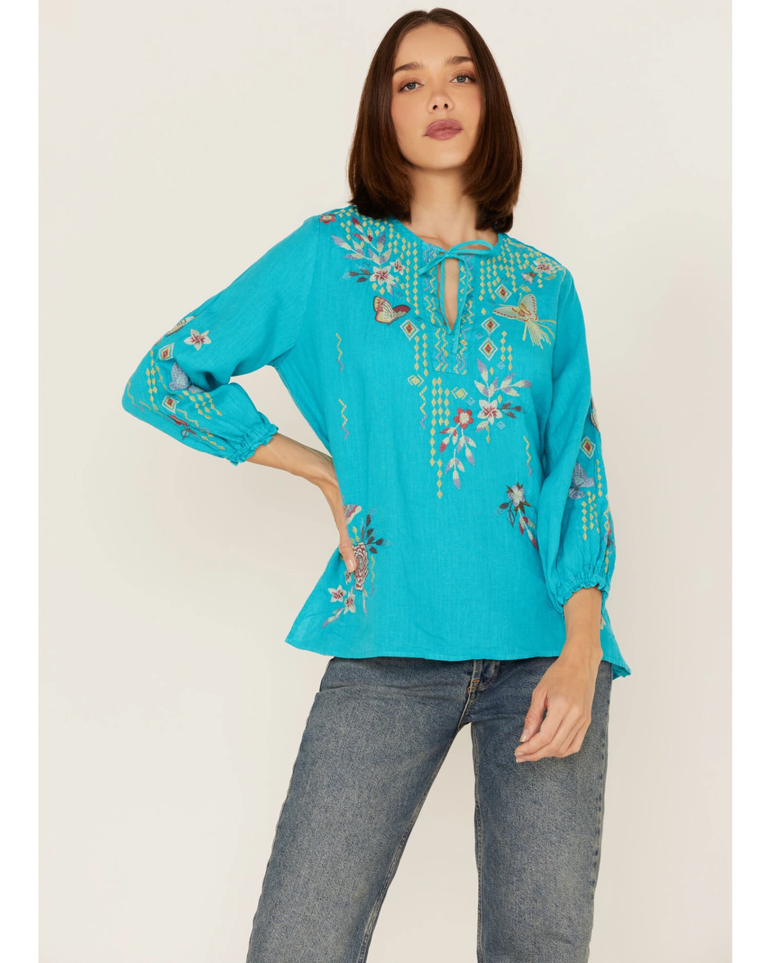 Johnny Was Women's Embroidered Mariposa Blouse 3 Johnny Was Women's Embroidered Mariposa Blouse