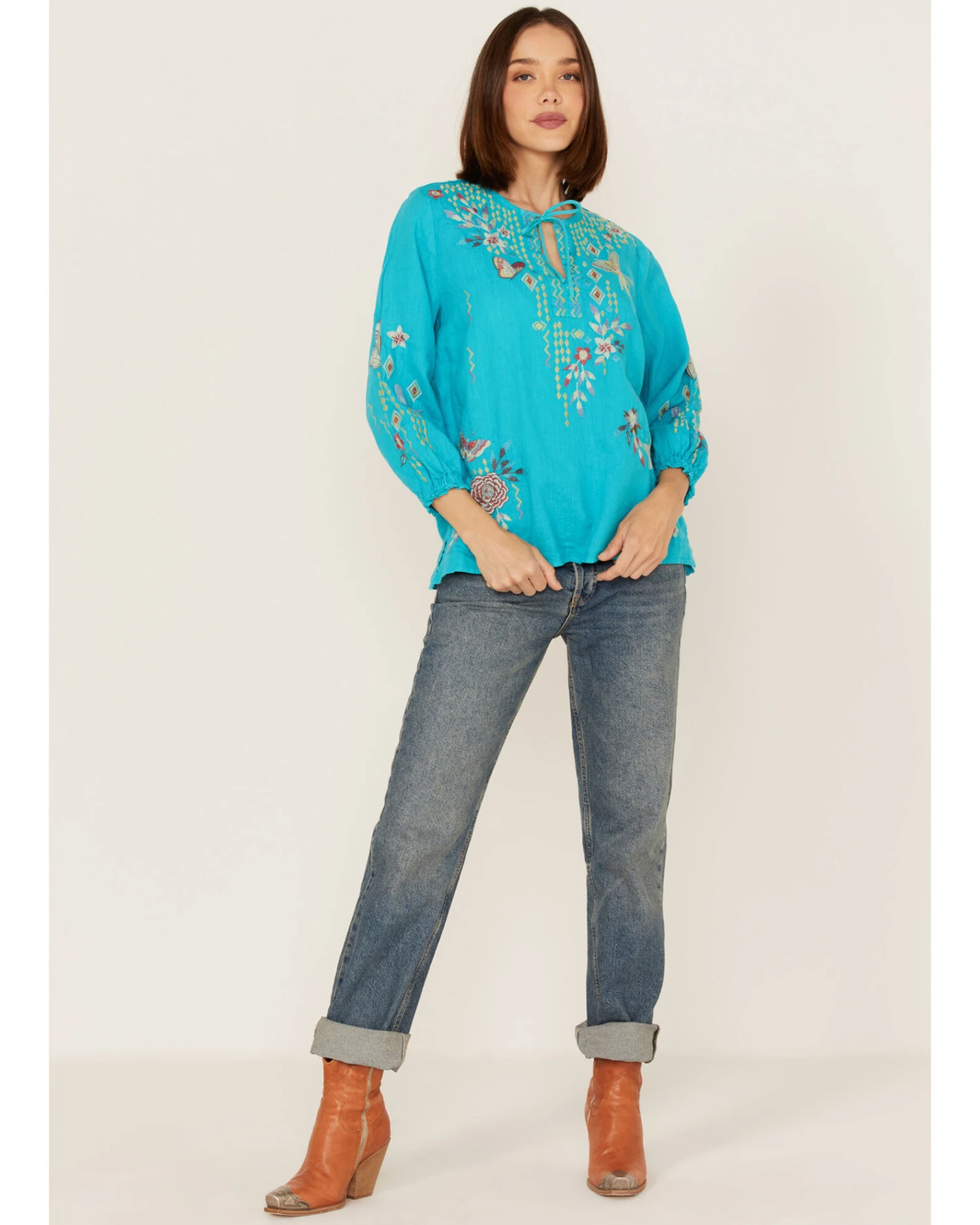 Johnny Was Women's Embroidered Mariposa Blouse 4 Johnny Was Women's Embroidered Mariposa Blouse - Image 2