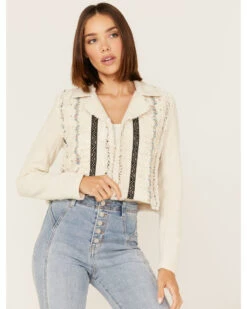 Shyanne Women's Embroidered Stripe Frayed Shacket