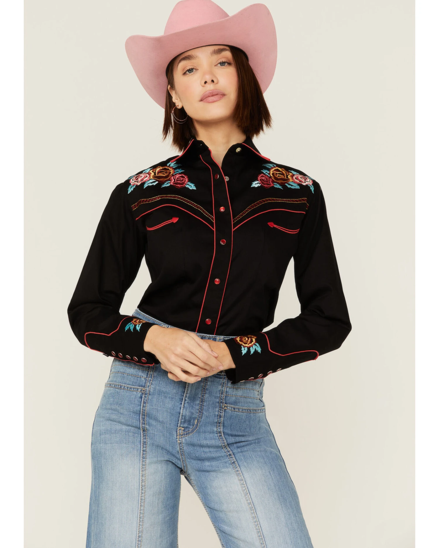 Rockmount Ranchwear Women's Vintage Rose Bouquet Embroidered Pearl Snap Western Shirt 5 Rockmount Ranchwear Women's Vintage Rose Bouquet Embroidered Pearl Snap Western Shirt - Image 3
