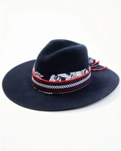 Marco Delli Navy Indiana Thick Patterned Band Wool Felt Fashion Hat