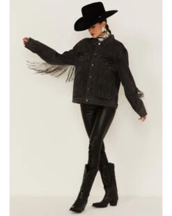 The Andy Jacket By DanielXDiamond: Women's Gray Denim Jacket With Gunmetal Fringe -Dan Post Store 2000371345 022 P3