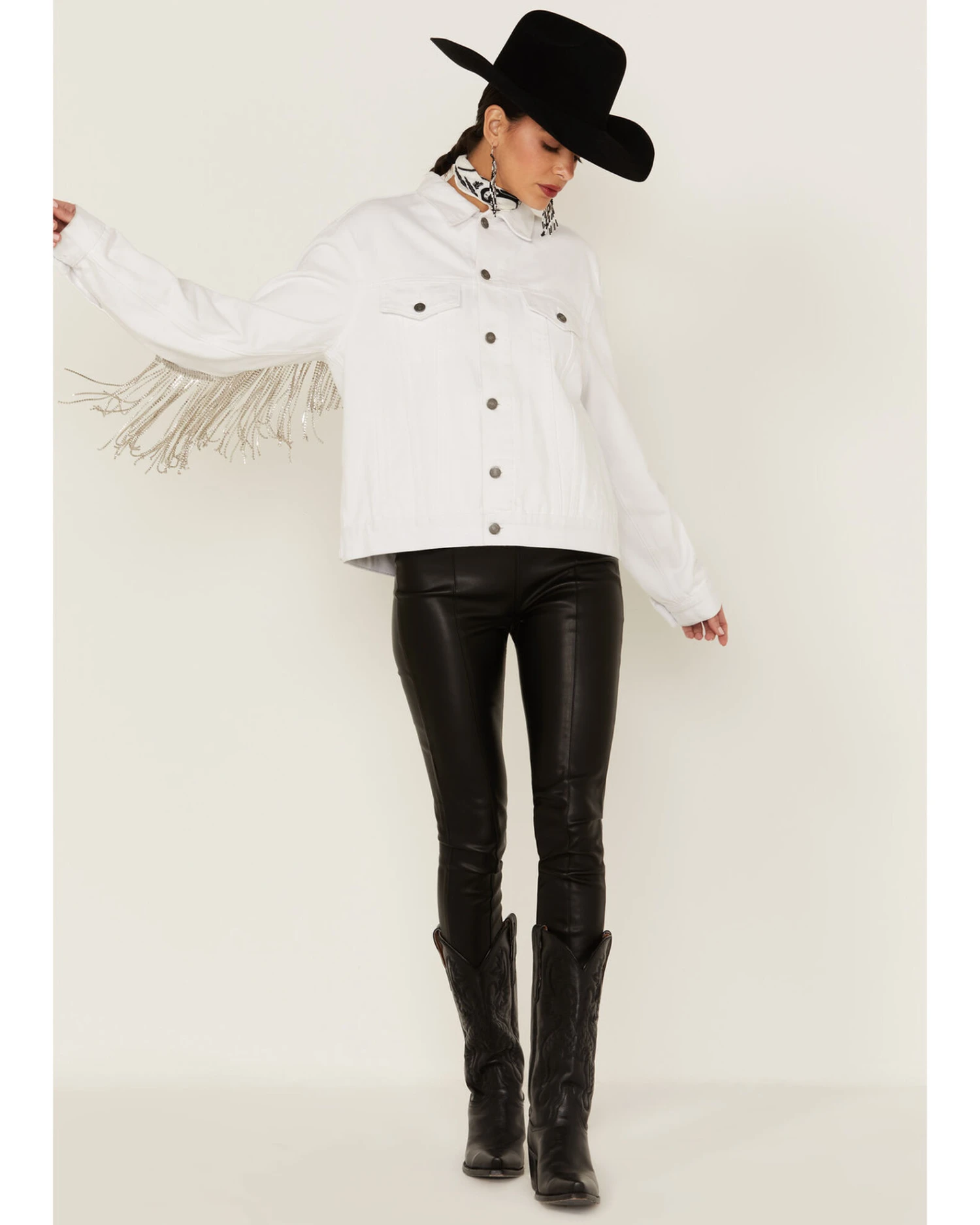 The Billy Jacket By DanielXDiamond: Women's White Denim Jacket With Silver Fringe 6 The Billy Jacket By DanielXDiamond: Women's White Denim Jacket With Silver Fringe - Image 4