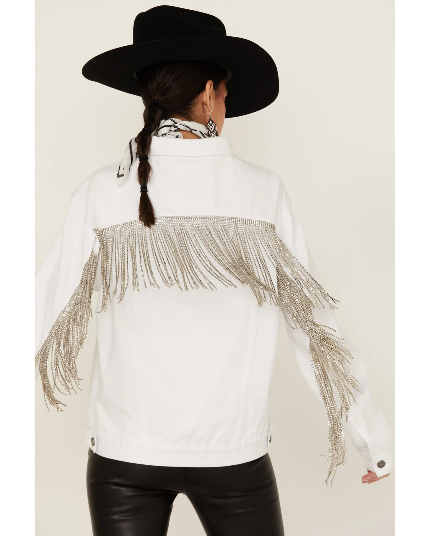 The Billy Jacket By DanielXDiamond: Women's White Denim Jacket With Silver Fringe 3 The Billy Jacket By DanielXDiamond: Women's White Denim Jacket With Silver Fringe
