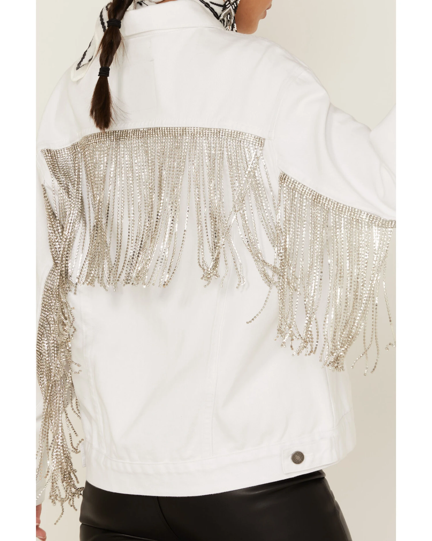 The Billy Jacket By DanielXDiamond: Women's White Denim Jacket With Silver Fringe 4 The Billy Jacket By DanielXDiamond: Women's White Denim Jacket With Silver Fringe - Image 2