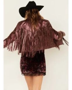 Idyllwind Women's Metallic Zip-Front Fringe Moto Jacket