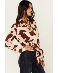 Idyllwind Women's Cow Print Tie Front Long Sleeve Western Shirt -Dan Post Store 2000373634 110 P4
