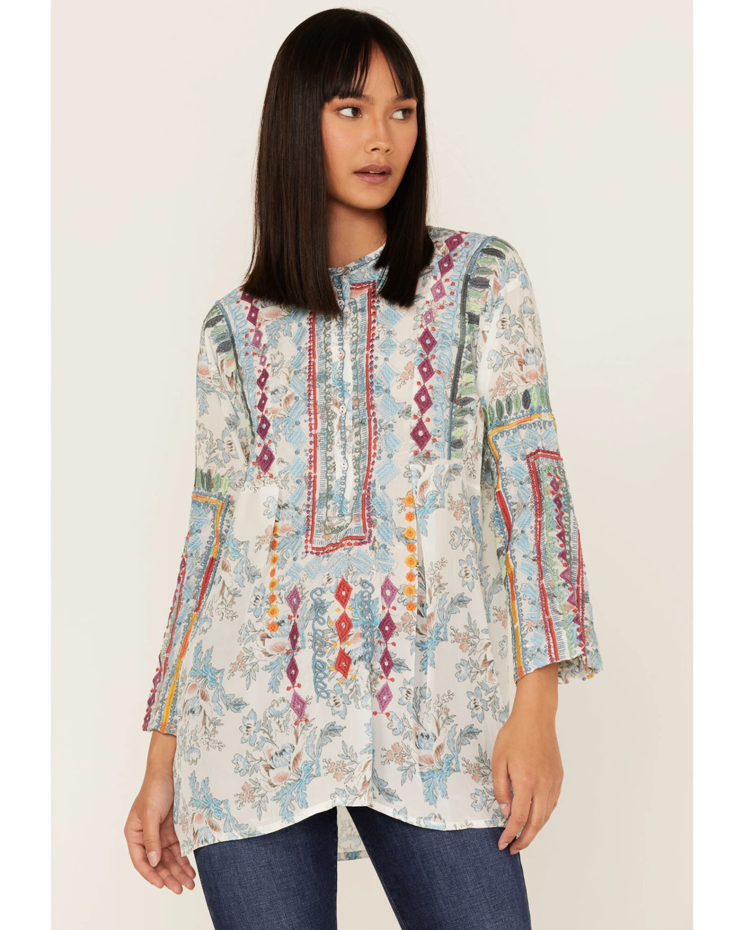 Johnny Was Women's Isla Embroidered Floral Print Tunic Blouse 4 Johnny Was Women's Isla Embroidered Floral Print Tunic Blouse - Image 2
