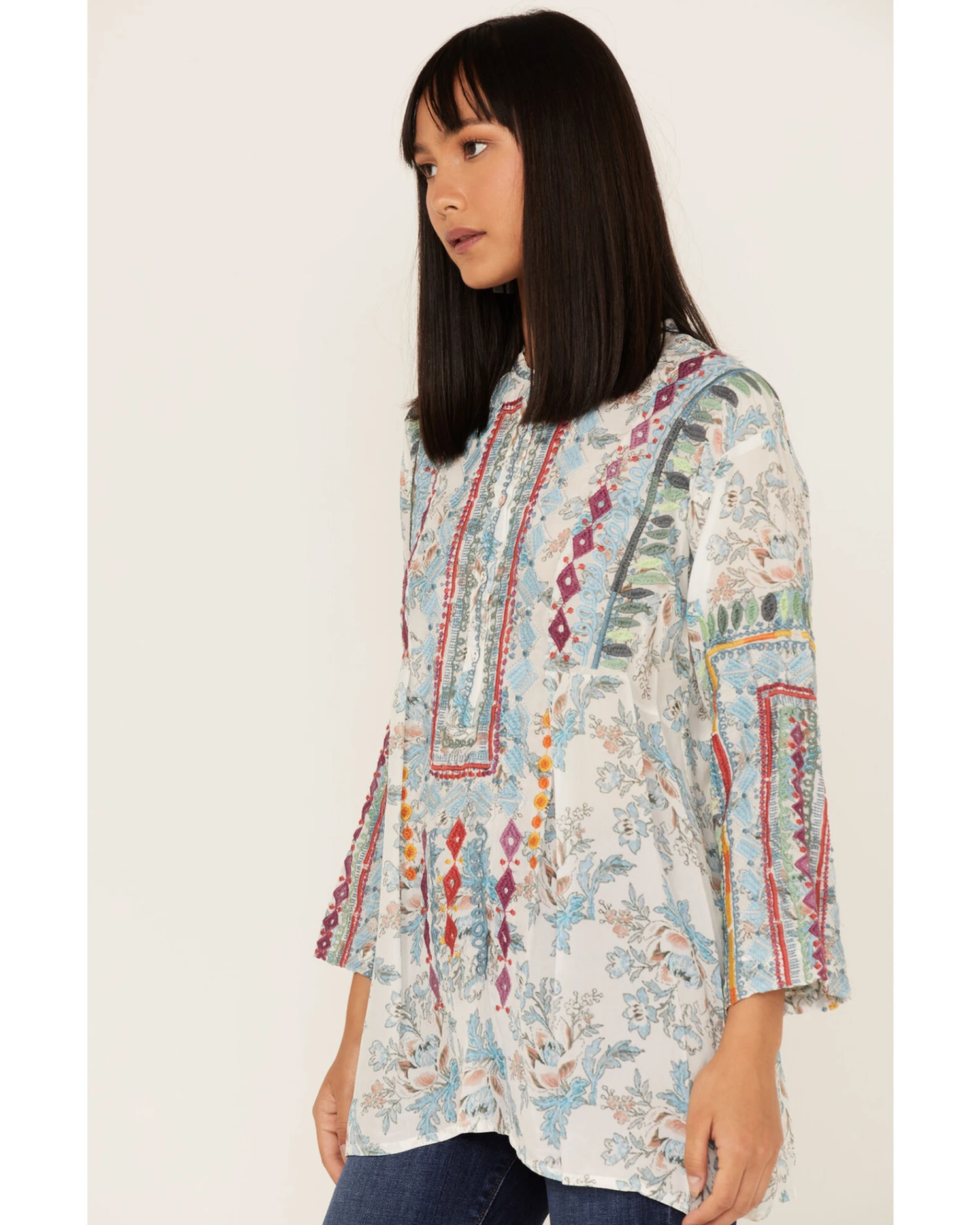 Johnny Was Women's Isla Embroidered Floral Print Tunic Blouse 5 Johnny Was Women's Isla Embroidered Floral Print Tunic Blouse - Image 3