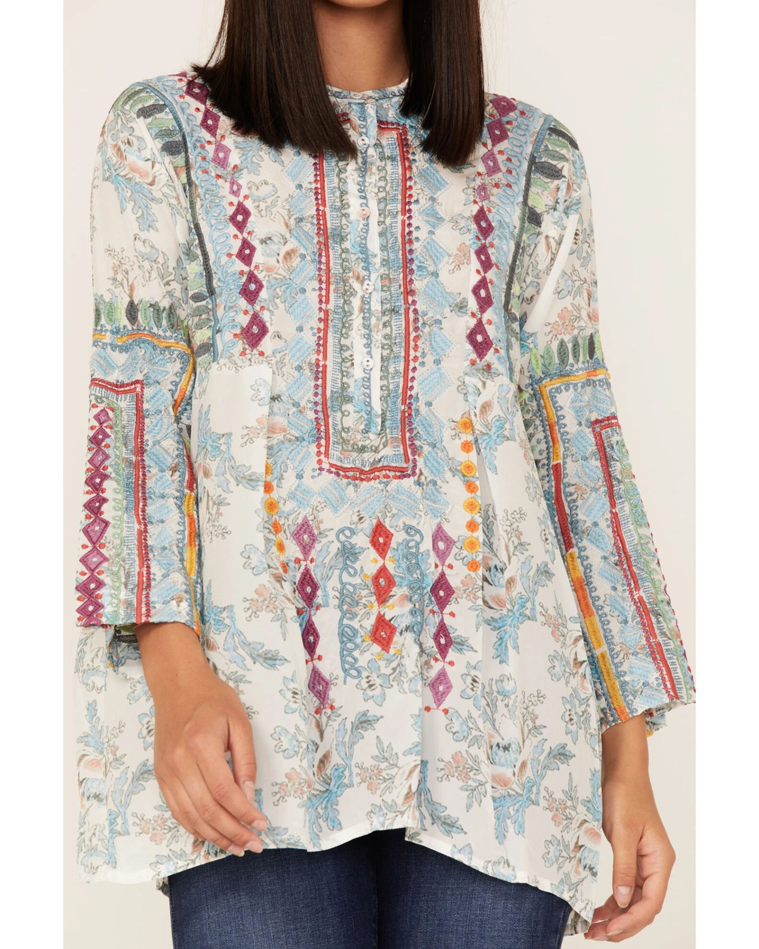 Johnny Was Women's Isla Embroidered Floral Print Tunic Blouse 3 Johnny Was Women's Isla Embroidered Floral Print Tunic Blouse