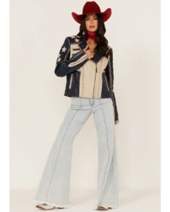 Double D Ranch Women's Americana Star Spangled Freedom Leather Moto Jacket -Dan Post Store 2000374581 400 P2