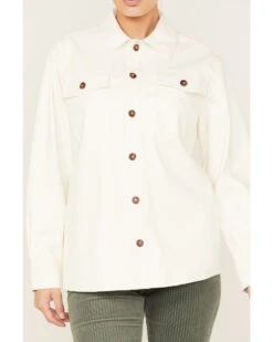 Cleo + Wolf Women's Oversized Solid Faux Leather Shacket