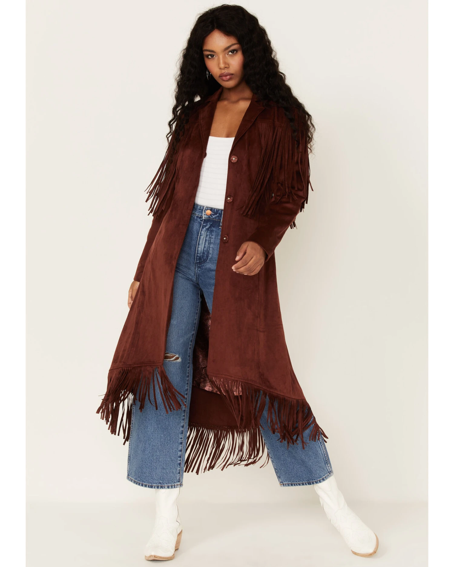 Shyanne Women's Fringe Faux Suede Trench Coat 5 Shyanne Women's Fringe Faux Suede Trench Coat - Image 3