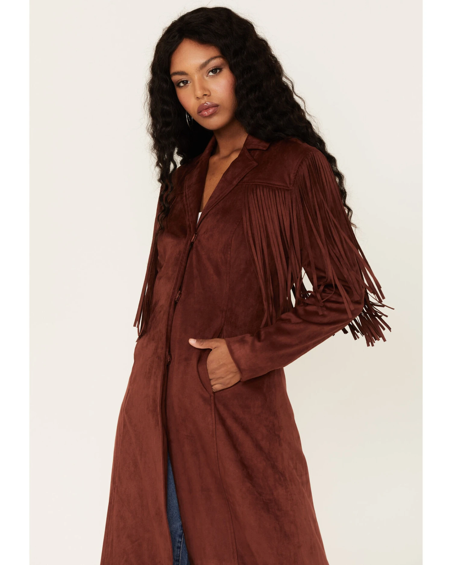 Shyanne Women's Fringe Faux Suede Trench Coat 6 Shyanne Women's Fringe Faux Suede Trench Coat - Image 4
