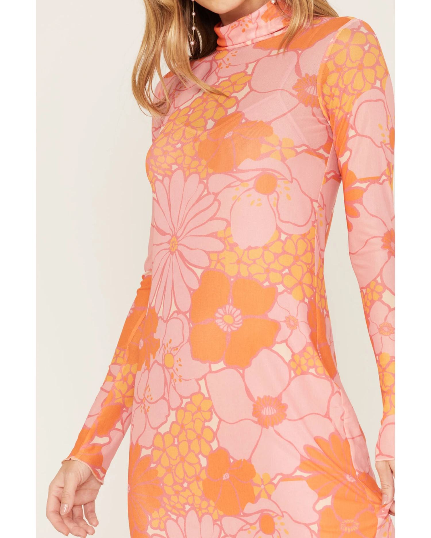 Show Me Your Mumu Women's Daphne Floral Print Mesh Turtleneck Dress 3 Show Me Your Mumu Women's Daphne Floral Print Mesh Turtleneck Dress