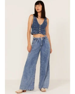 Free People Women's Rider Denim Vest & Flare Jeans Suit Set - 2-Piece -Dan Post Store 2000376790 400 P3