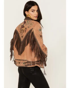 Double D Ranch Women's Floral Embroidered Studded Fringe Roughstock Leather Jacket -Dan Post Store 2000377151 280 P4