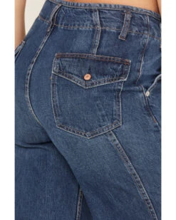 Free People Women's Dark Wash Mid Rise Harlow Wide Flare Jeans