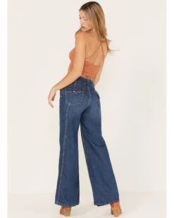 Free People Women's Dark Wash Mid Rise Harlow Wide Flare Jeans -Dan Post Store 2000378513 400 P4