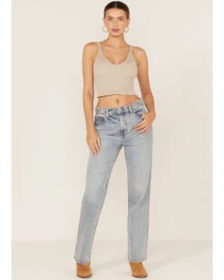 Daze Women's Medium Wash High Rise Straight Jeans