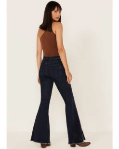 Saints & Hearts Women's Dark Wash High Rise Embroidered Slit Flare Jeans -Dan Post Store 2000379209 400 P3