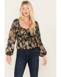 Shyanne Women's Floral Print Burnout Top -Dan Post Store 2000380667 401 P1