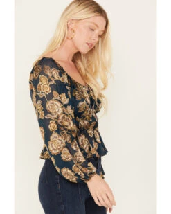 Shyanne Women's Floral Print Burnout Top -Dan Post Store 2000380667 401 P2