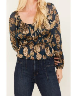 Shyanne Women's Floral Print Burnout Top -Dan Post Store 2000380667 401 P3