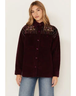 Cleo + Wolf Women's Embroidered Velvet Shacket