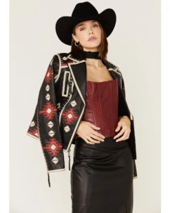 Double D Ranch Women's Chilli Pantine Studded Southwestern Leather Jacket -Dan Post Store 2000381511 001 P2