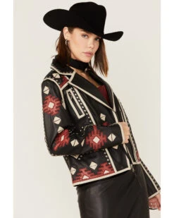 Double D Ranch Women's Chilli Pantine Studded Southwestern Leather Jacket