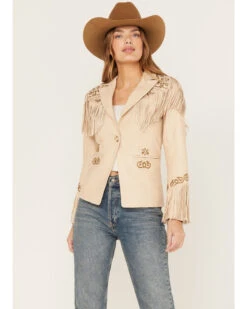 Shyanne Women's Fringe Embellished Leather Blazer Jacket