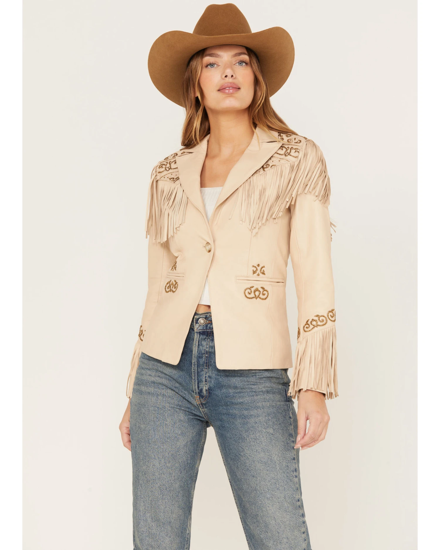 Shyanne Women's Fringe Embellished Leather Blazer Jacket 3 Shyanne Women's Fringe Embellished Leather Blazer Jacket