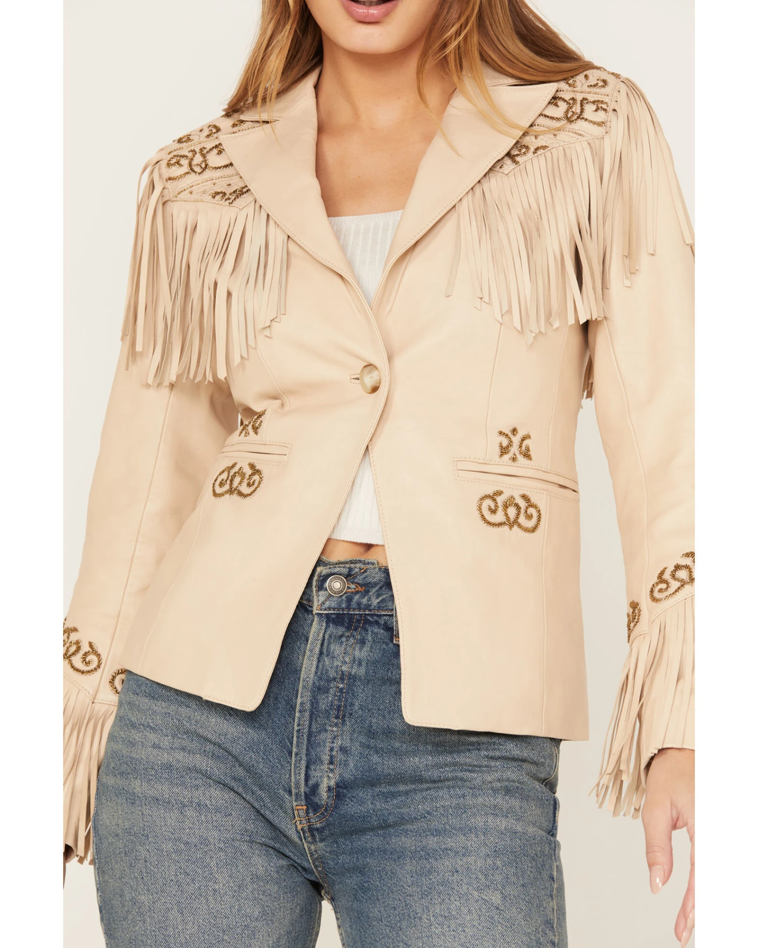 Shyanne Women's Fringe Embellished Leather Blazer Jacket 5 Shyanne Women's Fringe Embellished Leather Blazer Jacket - Image 3