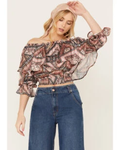 Shyanne Women's Ruffle Off Shoulder Chiffon Top -Dan Post Store 2000382838 202 P2