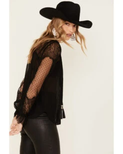 Wonderwest Women's Lace Sheer Sleeve Button Blouse 8 Wonderwest Women's Lace Sheer Sleeve Button Blouse -Dan Post Store 2000383187 001 P2