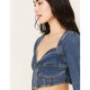 Shyanne Women's Medium Wash Denim Cropped Long Sleeve Corset Top 1 Shyanne Women's Medium Wash Denim Cropped Long Sleeve Corset Top -Dan Post Store 2000383368 415 P3